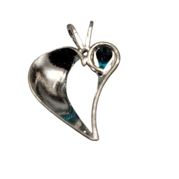 Sterling Aquamarine Curved Heart Pendant 925 Silver Corner Sparkling Gemstone - Picture 2 of 4